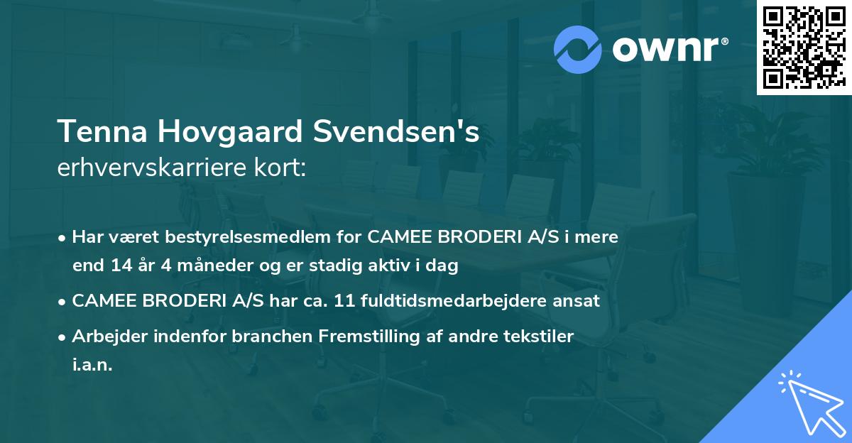 Tenna Hovgaard Svendsen's erhvervskarriere kort