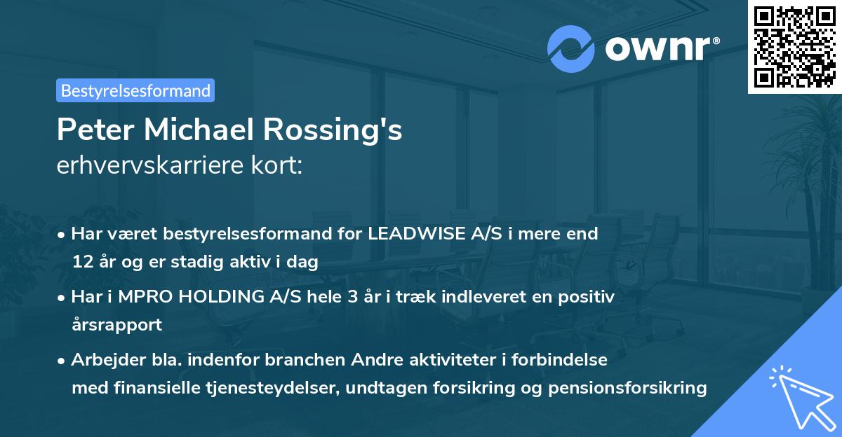 Peter Michael Rossing's erhvervskarriere kort