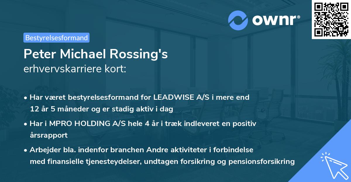 Peter Michael Rossing's erhvervskarriere kort