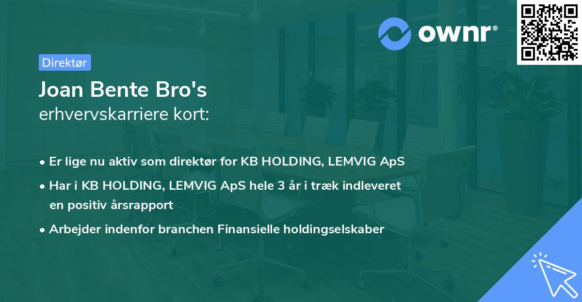Joan Bente Bro's erhvervskarriere kort