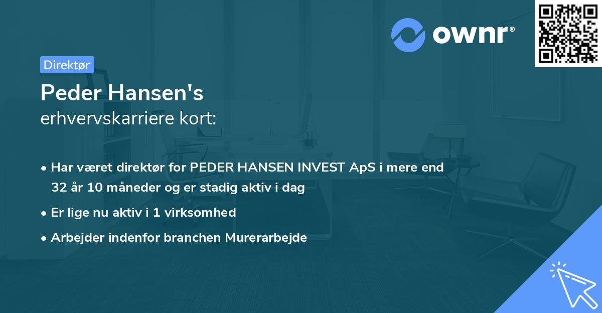 Peder Hansen's erhvervskarriere kort