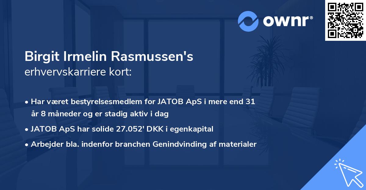 Birgit Irmelin Rasmussen's erhvervskarriere kort
