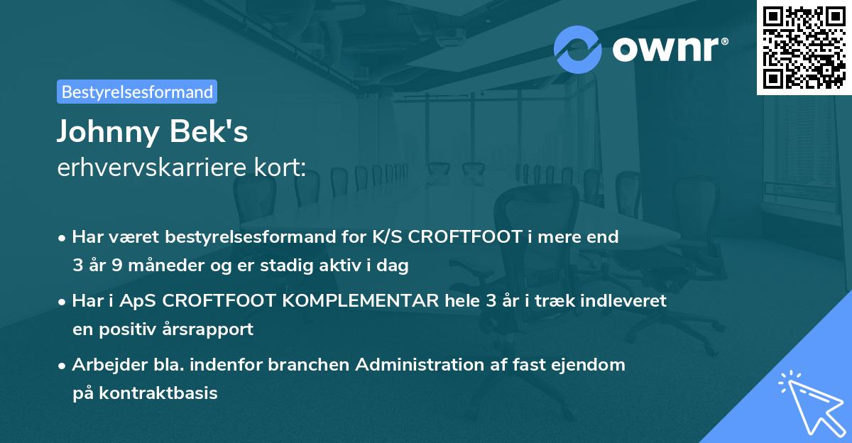 Johnny Bek's erhvervskarriere kort