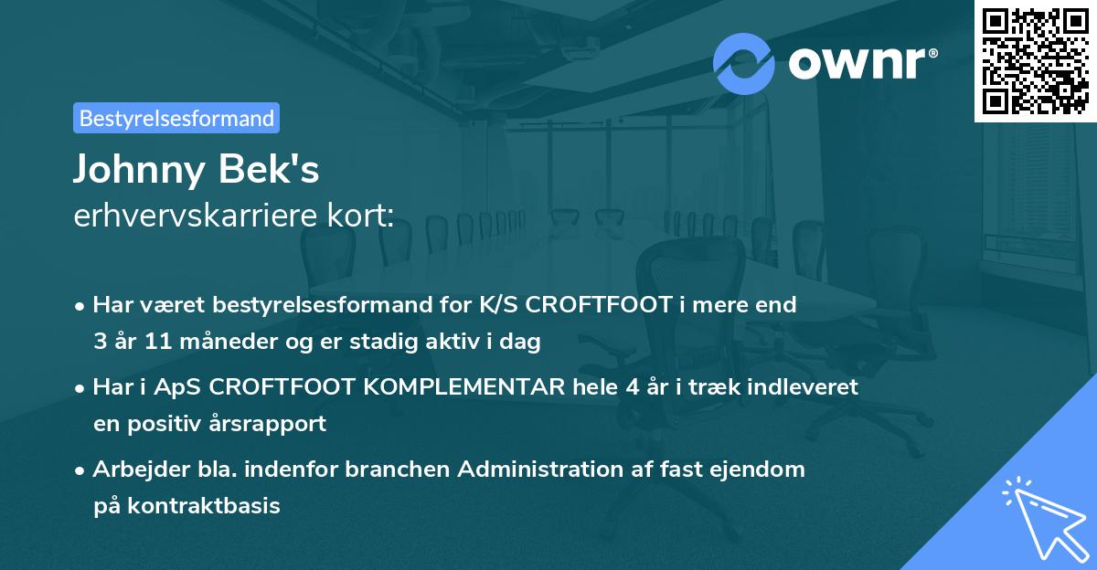 Johnny Bek's erhvervskarriere kort
