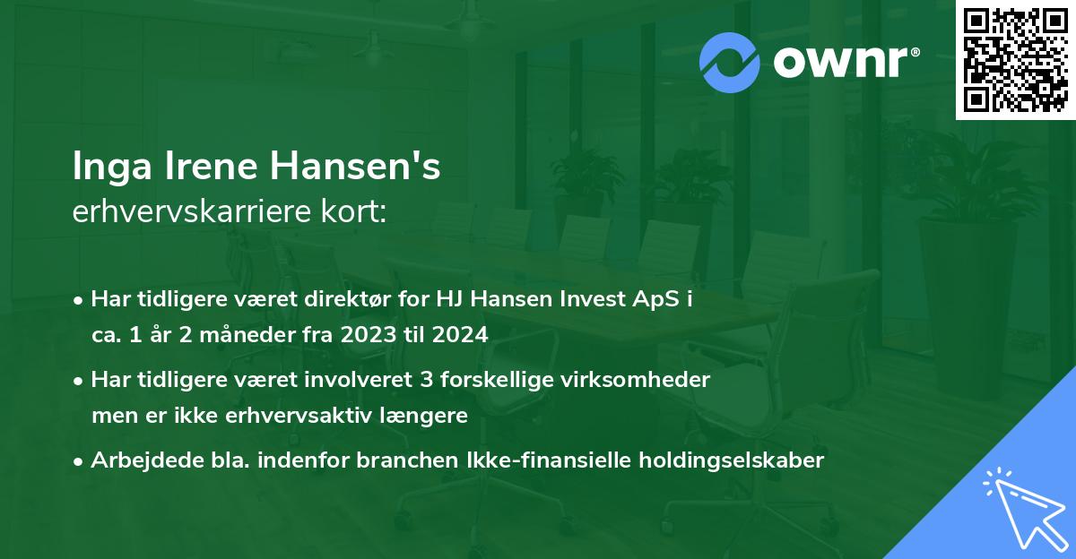 Inga Irene Hansen's erhvervskarriere kort