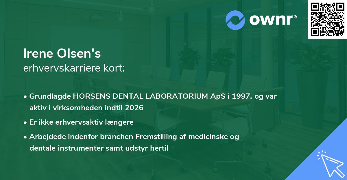 Irene Olsen's erhvervskarriere kort
