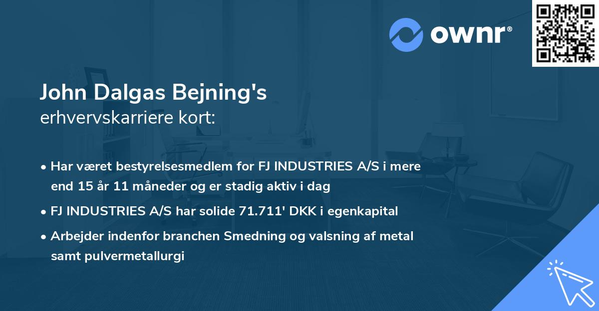 John Dalgas Bejning's erhvervskarriere kort