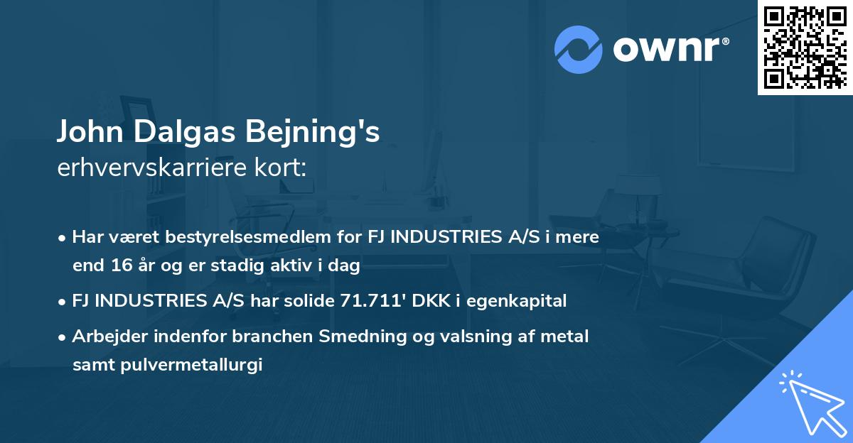 John Dalgas Bejning's erhvervskarriere kort