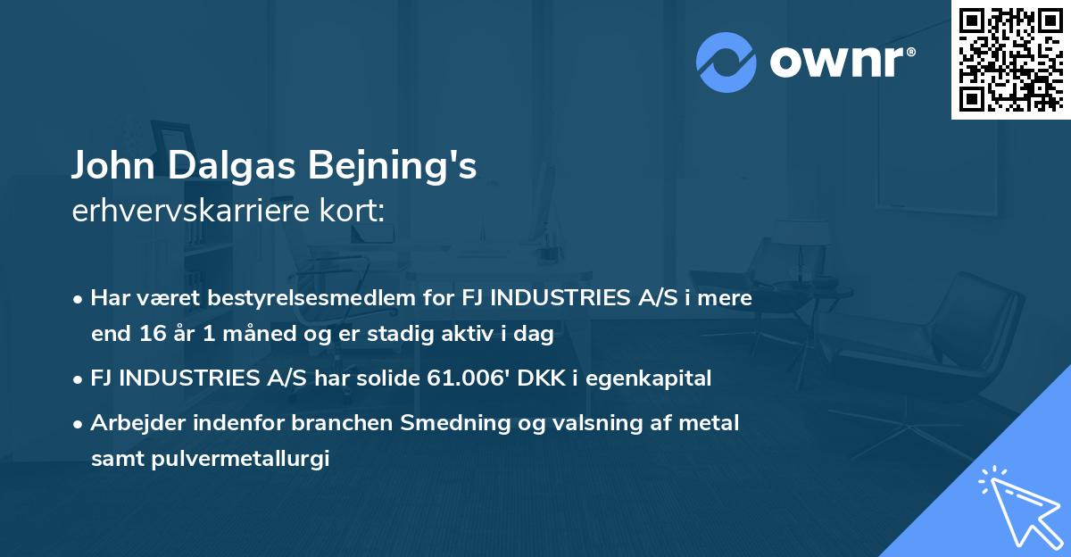 John Dalgas Bejning's erhvervskarriere kort