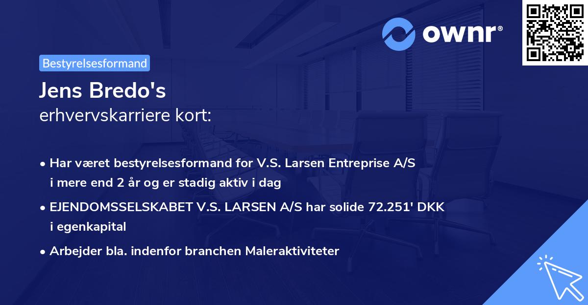 Jens Bredo's erhvervskarriere kort
