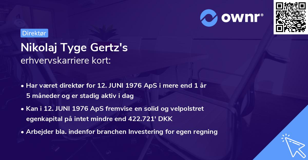 Nikolaj Tyge Gertz's erhvervskarriere kort