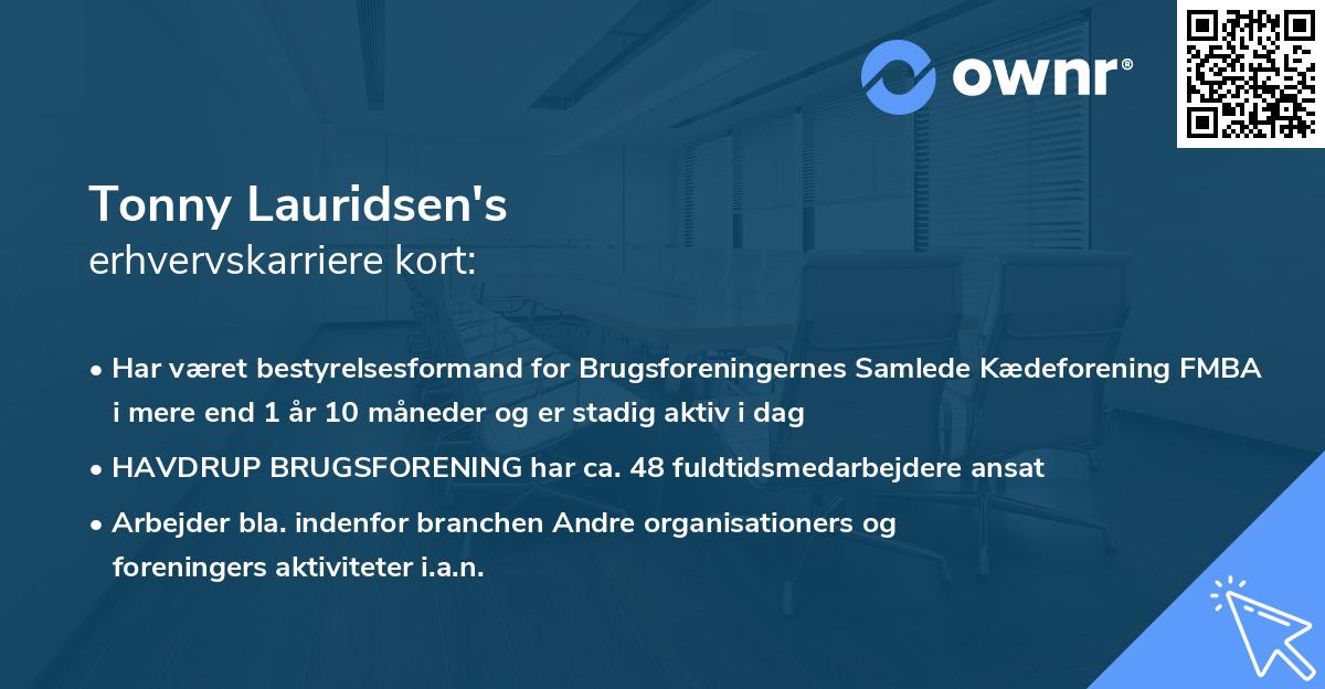 Tonny Lauridsen's erhvervskarriere kort
