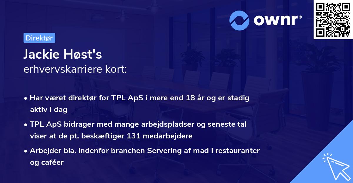 Jackie Høst's erhvervskarriere kort