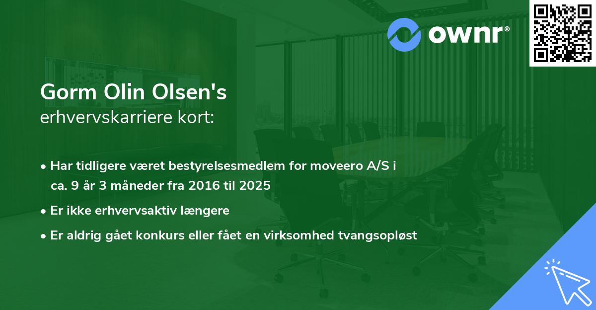 Gorm Olin Olsen's erhvervskarriere kort