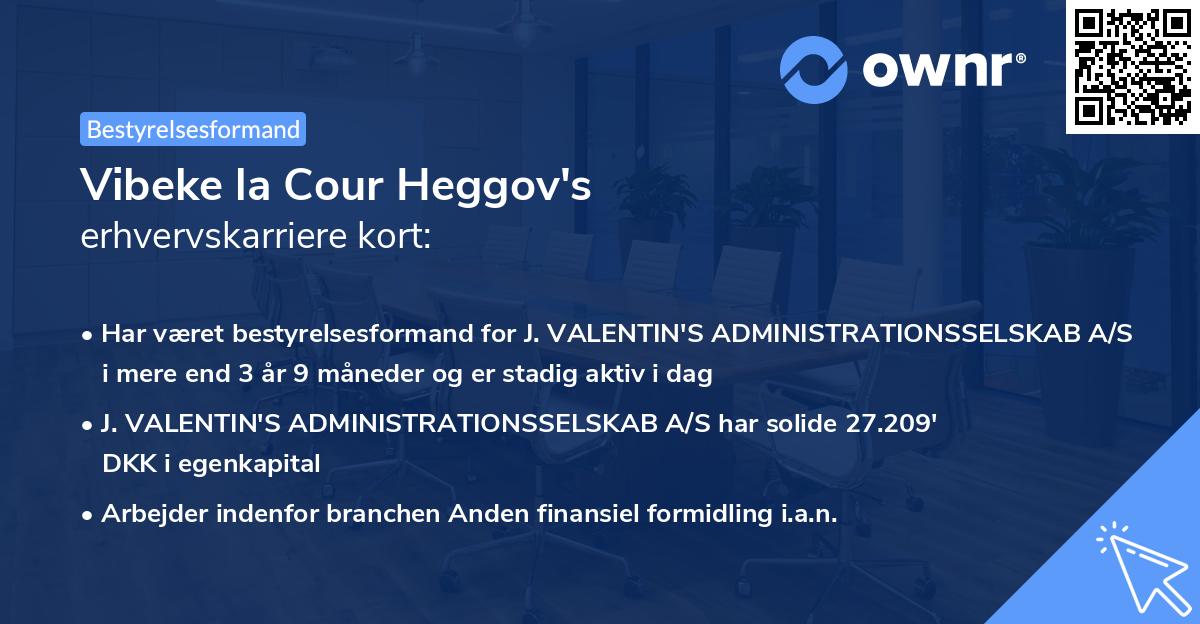 Vibeke la Cour Heggov's erhvervskarriere kort