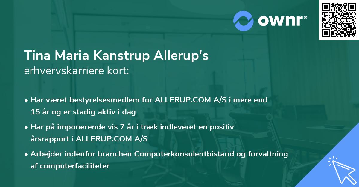 Tina Maria Kanstrup Allerup's erhvervskarriere kort