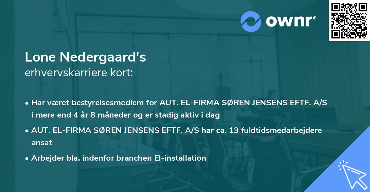 Lone Nedergaard's erhvervskarriere kort