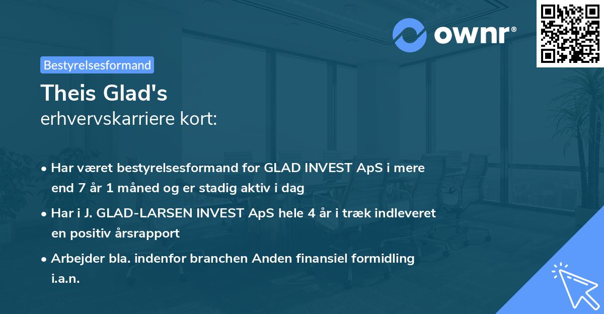 Theis Glad's erhvervskarriere kort