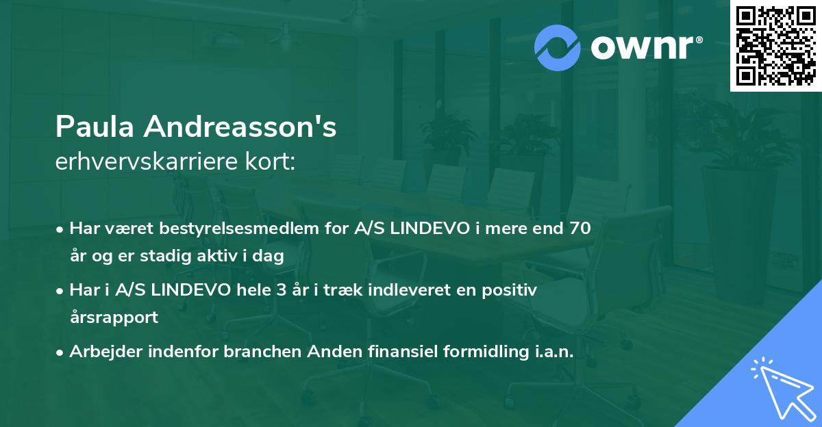 Paula Andreasson's erhvervskarriere kort