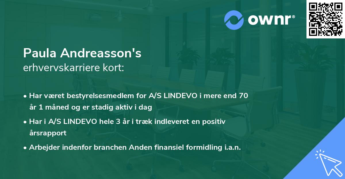 Paula Andreasson's erhvervskarriere kort