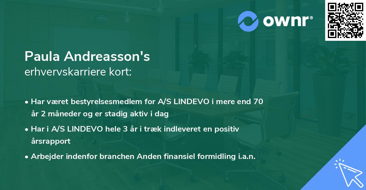 Paula Andreasson's erhvervskarriere kort