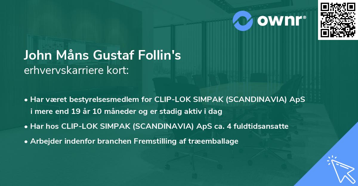 John Måns Gustaf Follin's erhvervskarriere kort