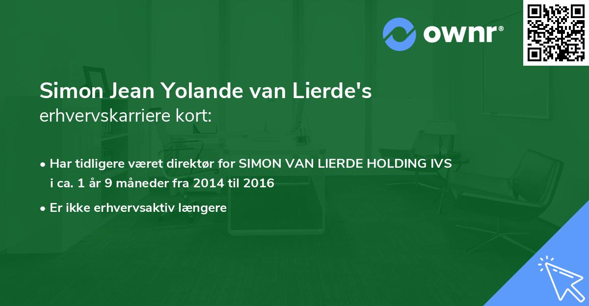 Simon Jean Yolande van Lierde's erhvervskarriere kort