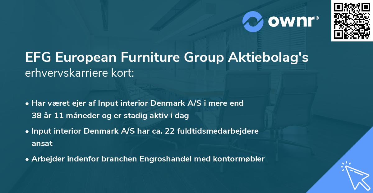 EFG European Furniture Group Aktiebolag's erhvervskarriere kort