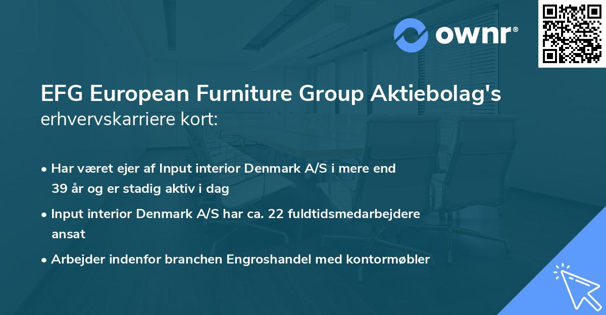 EFG European Furniture Group Aktiebolag's erhvervskarriere kort