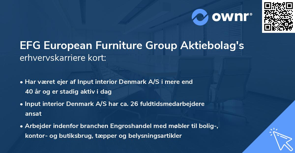 EFG European Furniture Group Aktiebolag's erhvervskarriere kort