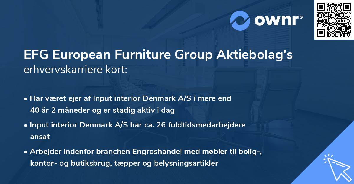 EFG European Furniture Group Aktiebolag's erhvervskarriere kort