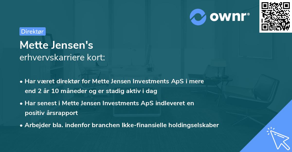 Mette Jensen's erhvervskarriere kort