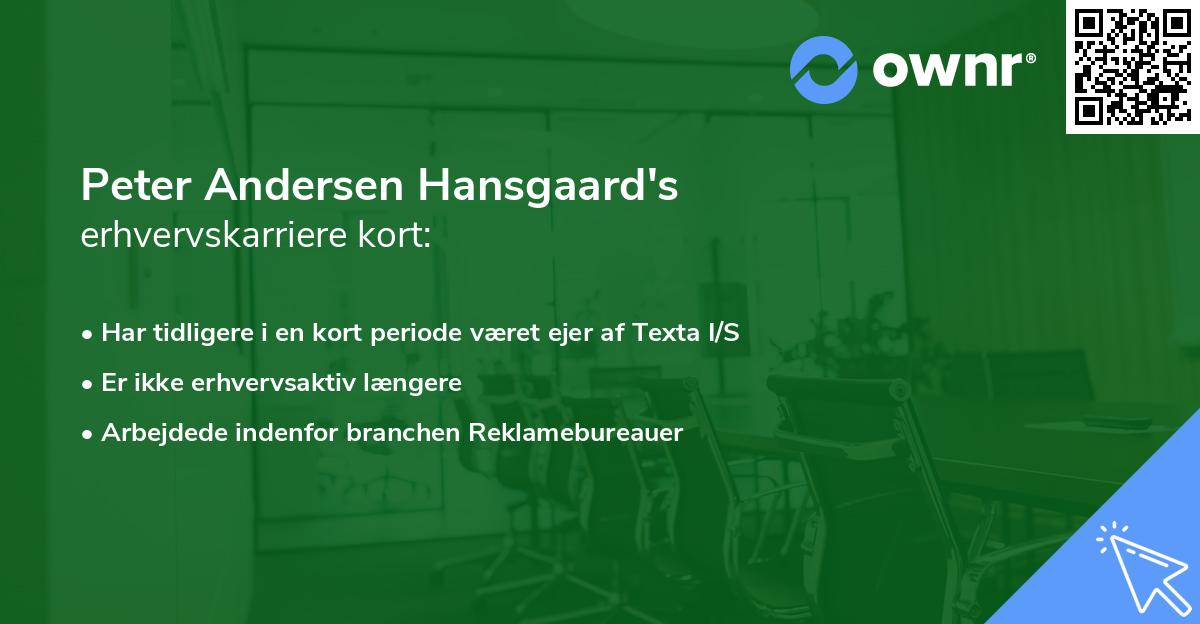 Peter Andersen Hansgaard's erhvervskarriere kort
