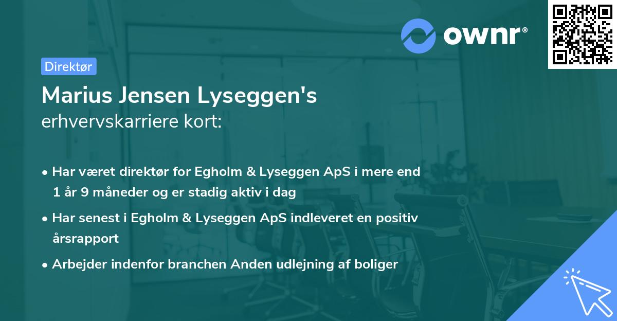 Marius Jensen Lyseggen's erhvervskarriere kort