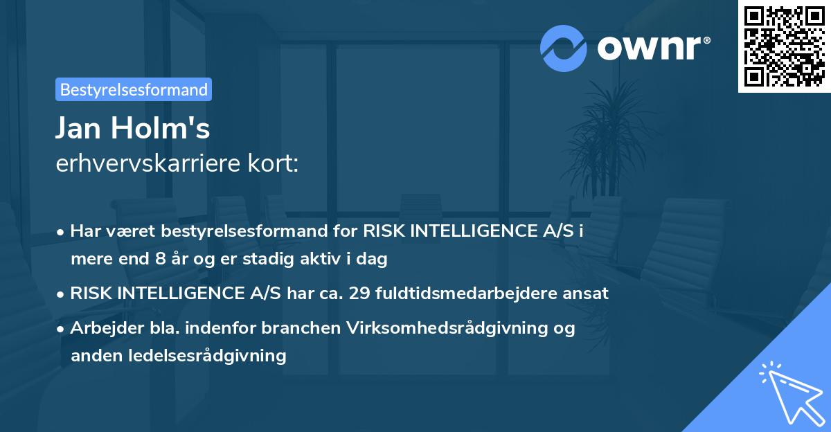 Jan Holm's erhvervskarriere kort