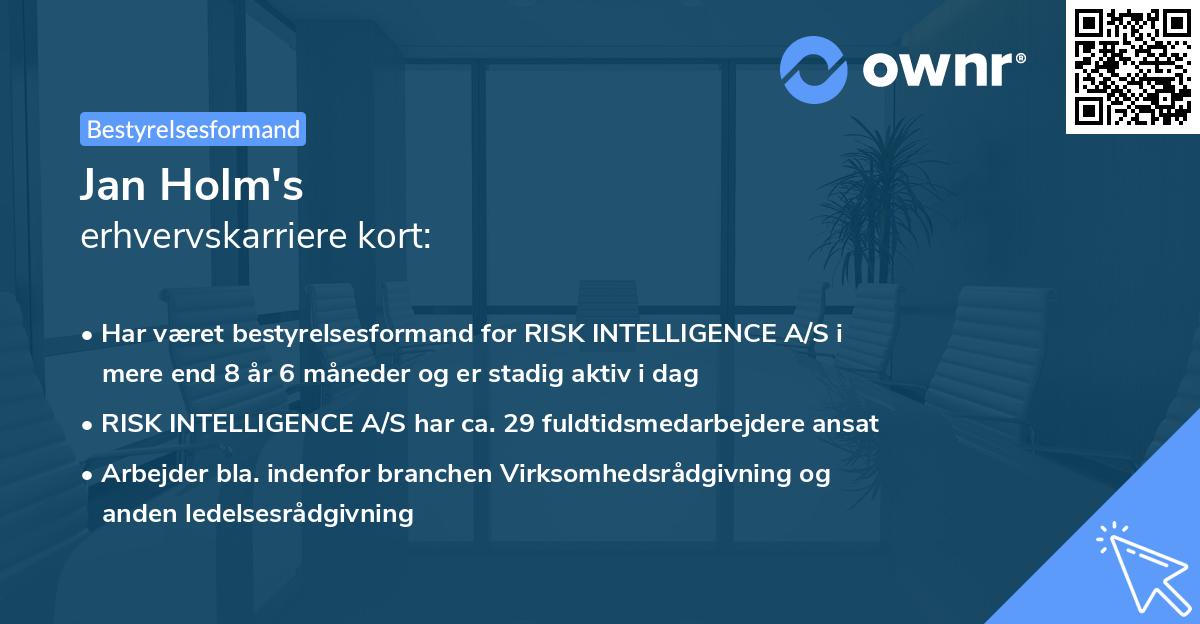 Jan Holm's erhvervskarriere kort