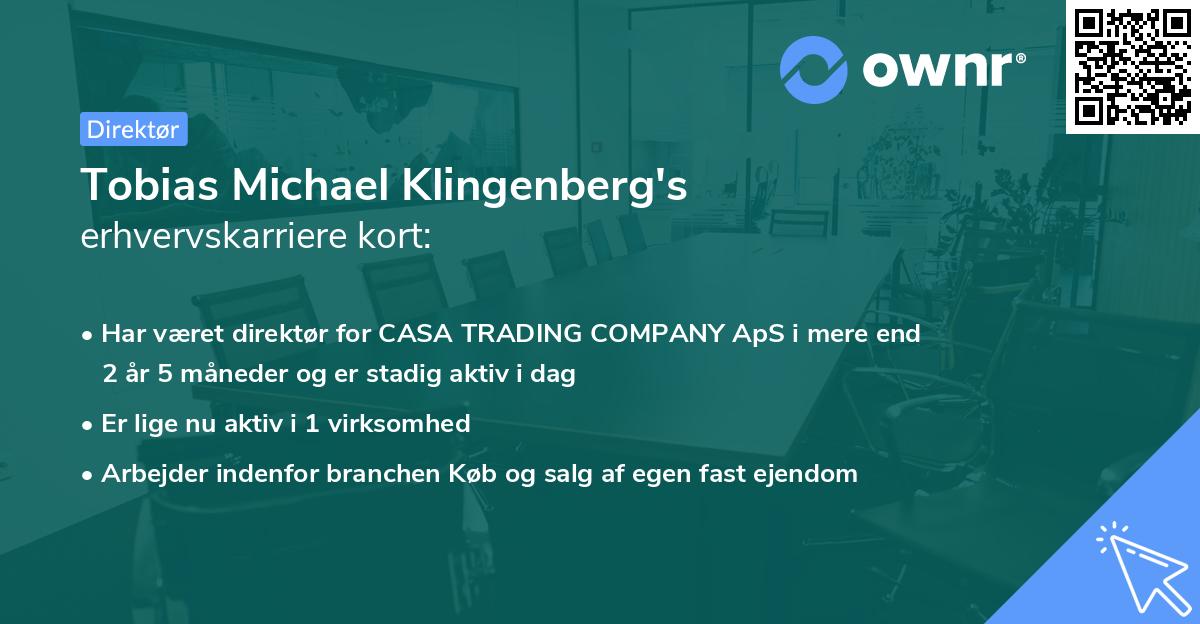 Tobias Michael Klingenberg's erhvervskarriere kort