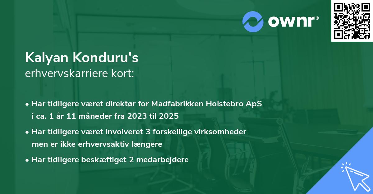 Kalyan Konduru's erhvervskarriere kort