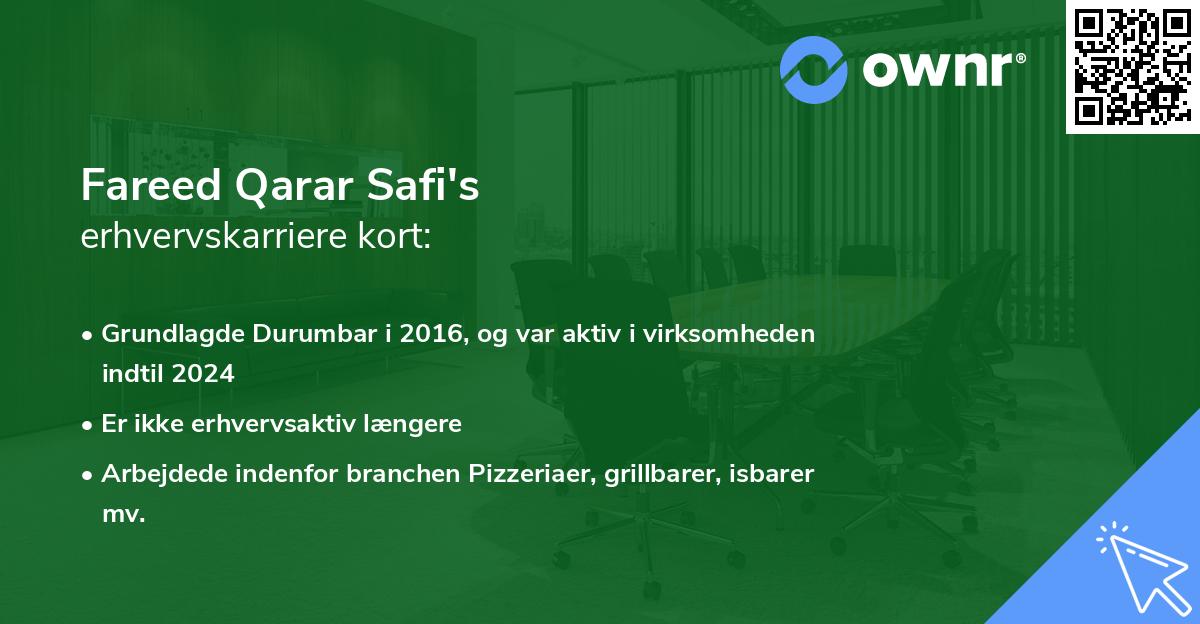 Fareed Qarar Safi's erhvervskarriere kort