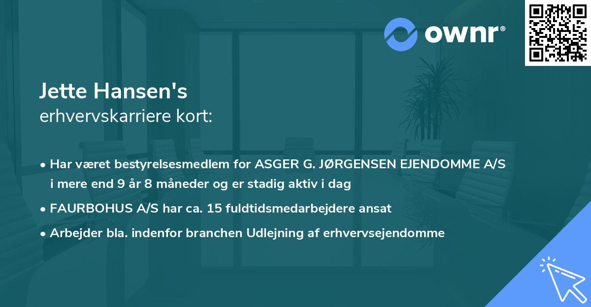 Jette Hansen's erhvervskarriere kort