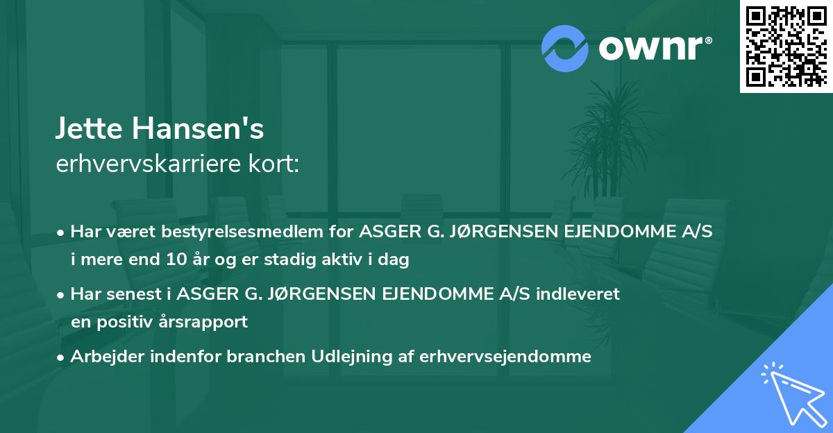 Jette Hansen's erhvervskarriere kort