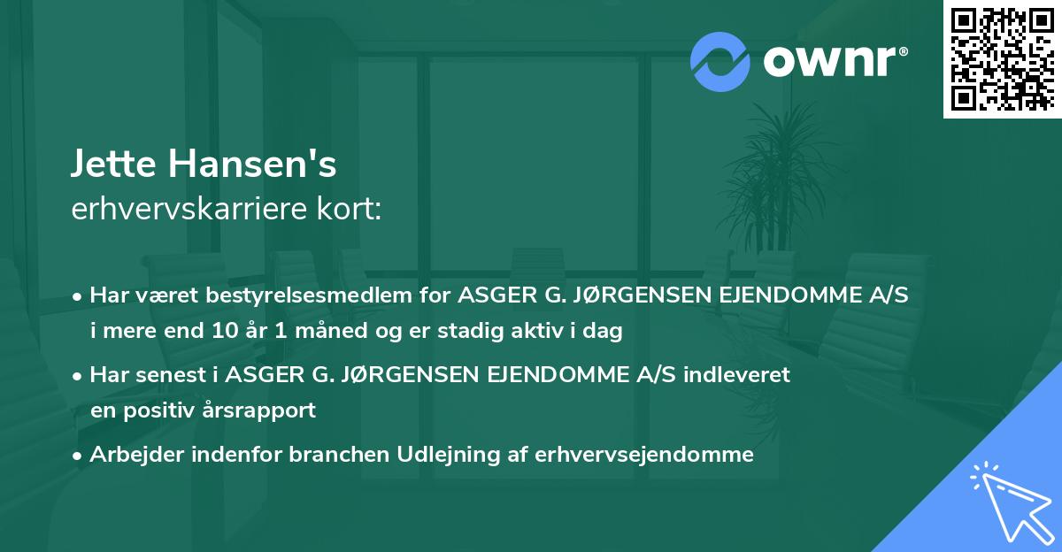 Jette Hansen's erhvervskarriere kort