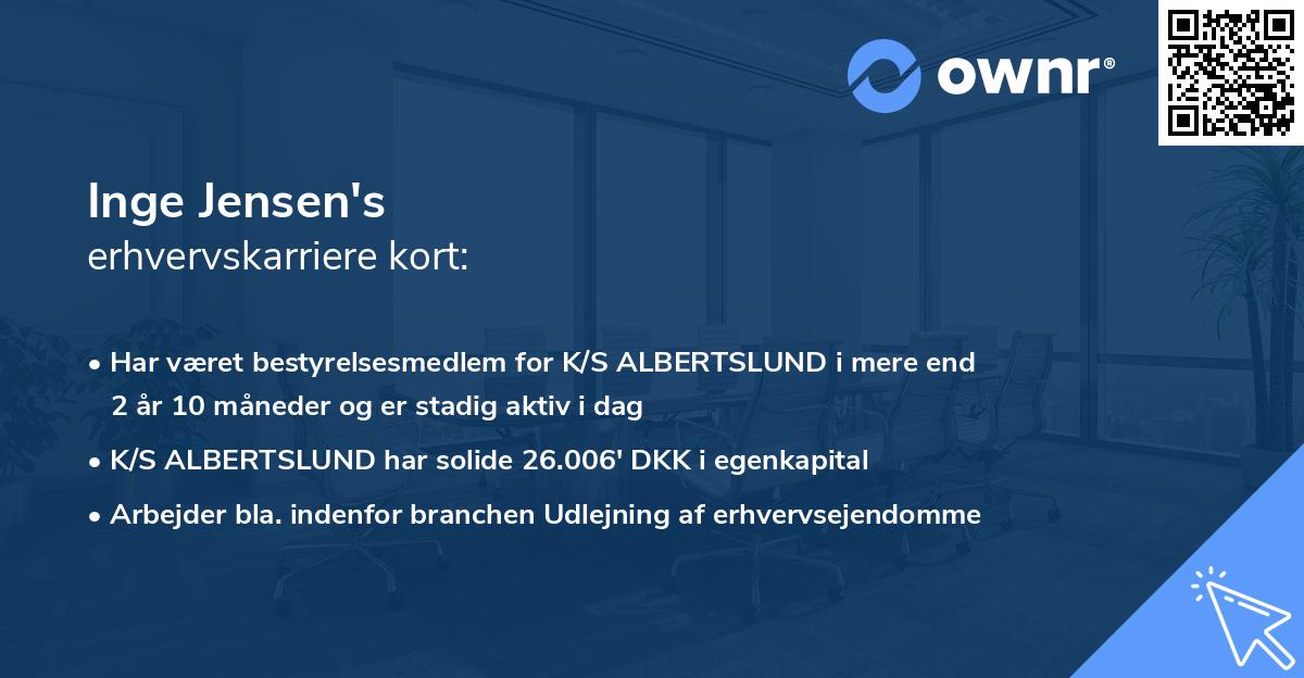 Inge Jensen's erhvervskarriere kort