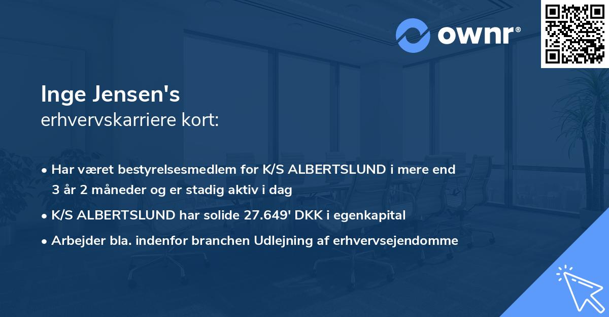 Inge Jensen's erhvervskarriere kort