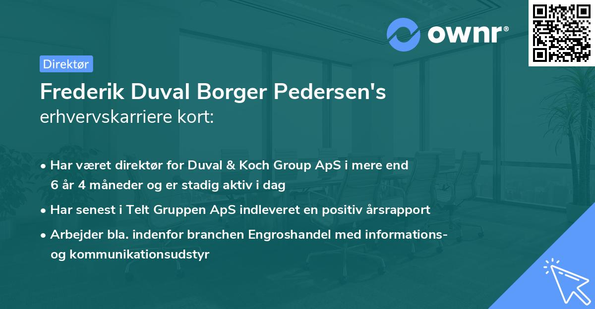 Frederik Duval Borger Pedersen's erhvervskarriere kort