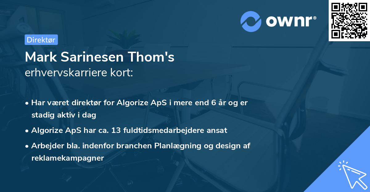 Mark Sarinesen Thom's erhvervskarriere kort