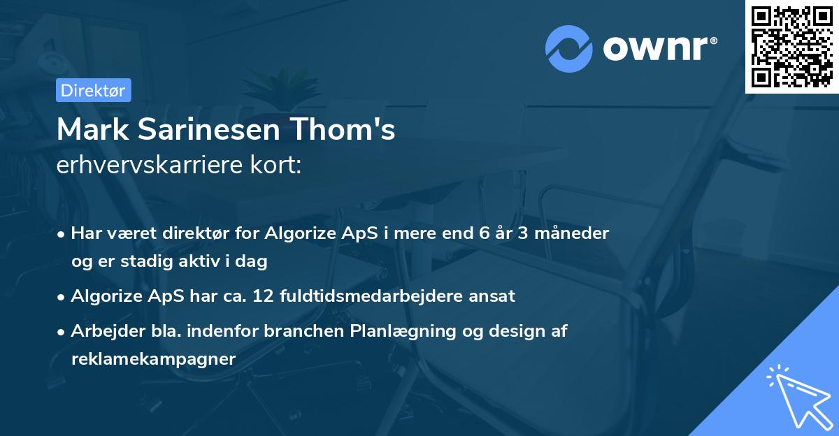 Mark Sarinesen Thom's erhvervskarriere kort
