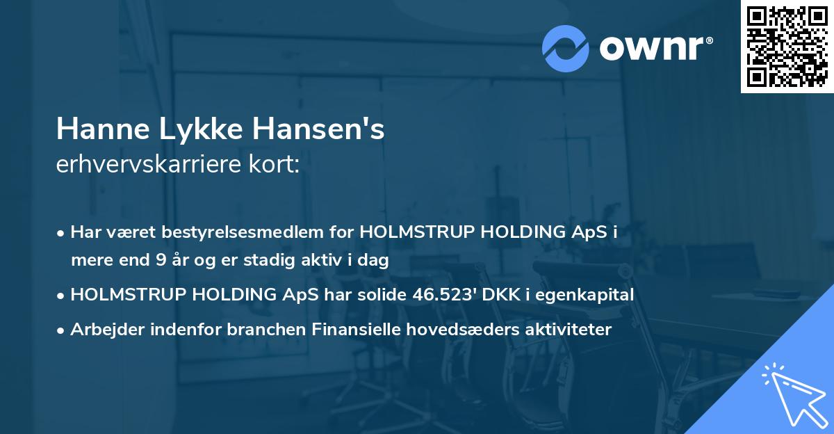 Hanne Lykke Hansen's erhvervskarriere kort