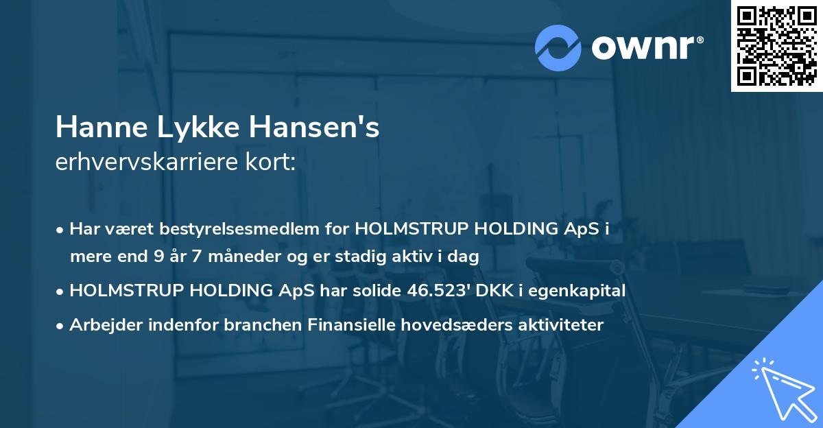 Hanne Lykke Hansen's erhvervskarriere kort