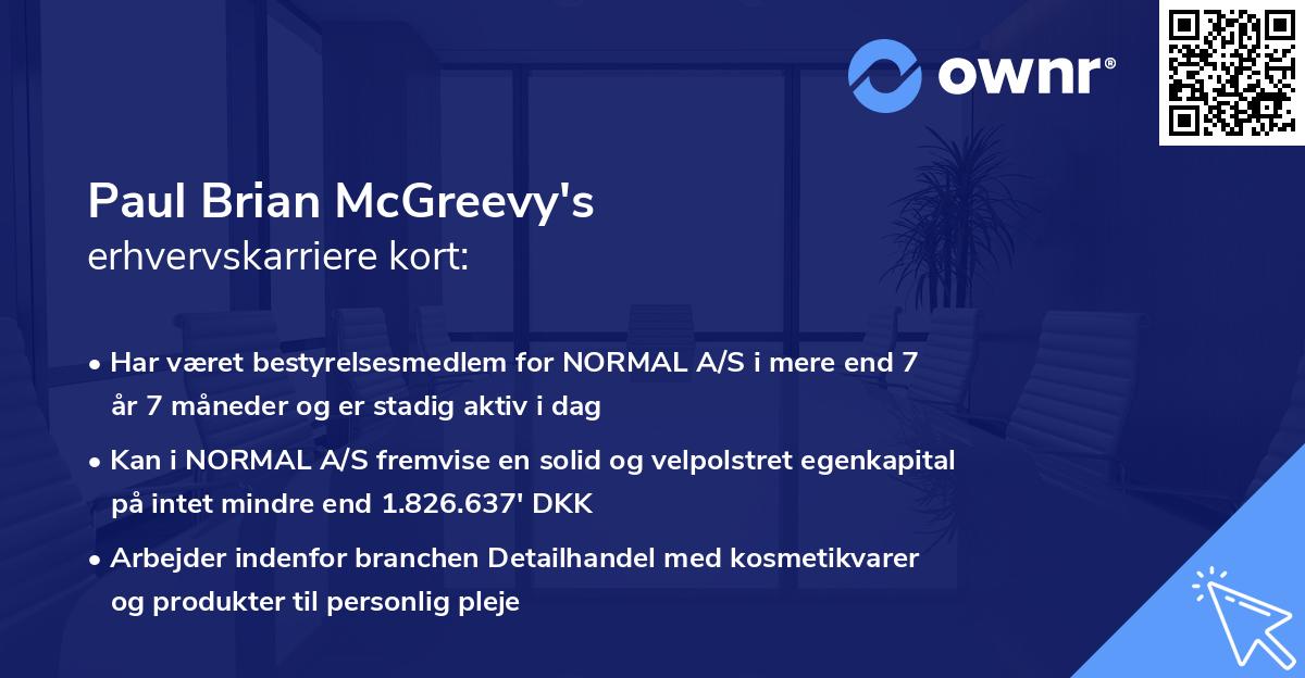 Paul Brian McGreevy's erhvervskarriere kort